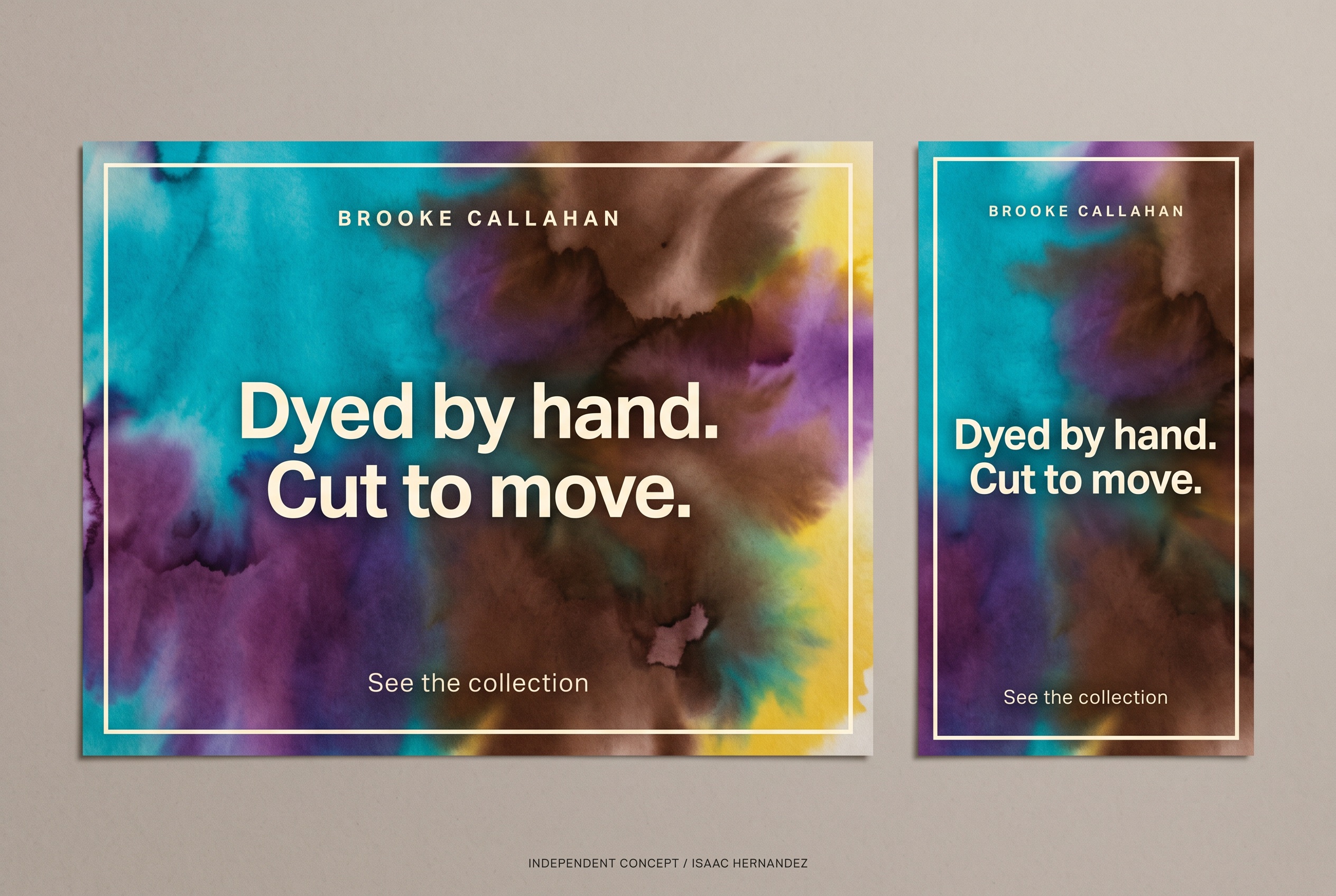 Brooke Callahan: Dyed by hand. Cut to move. Hero and social-story concept layouts.