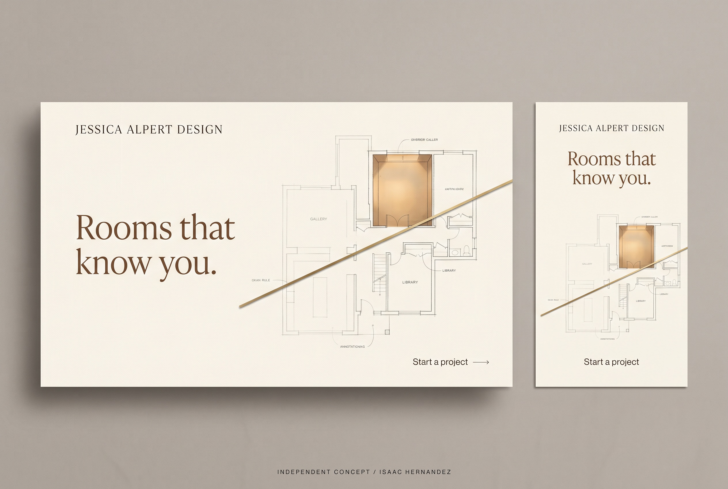 Jessica Alpert Design: Rooms that know you. Hero and social-story concept layouts.